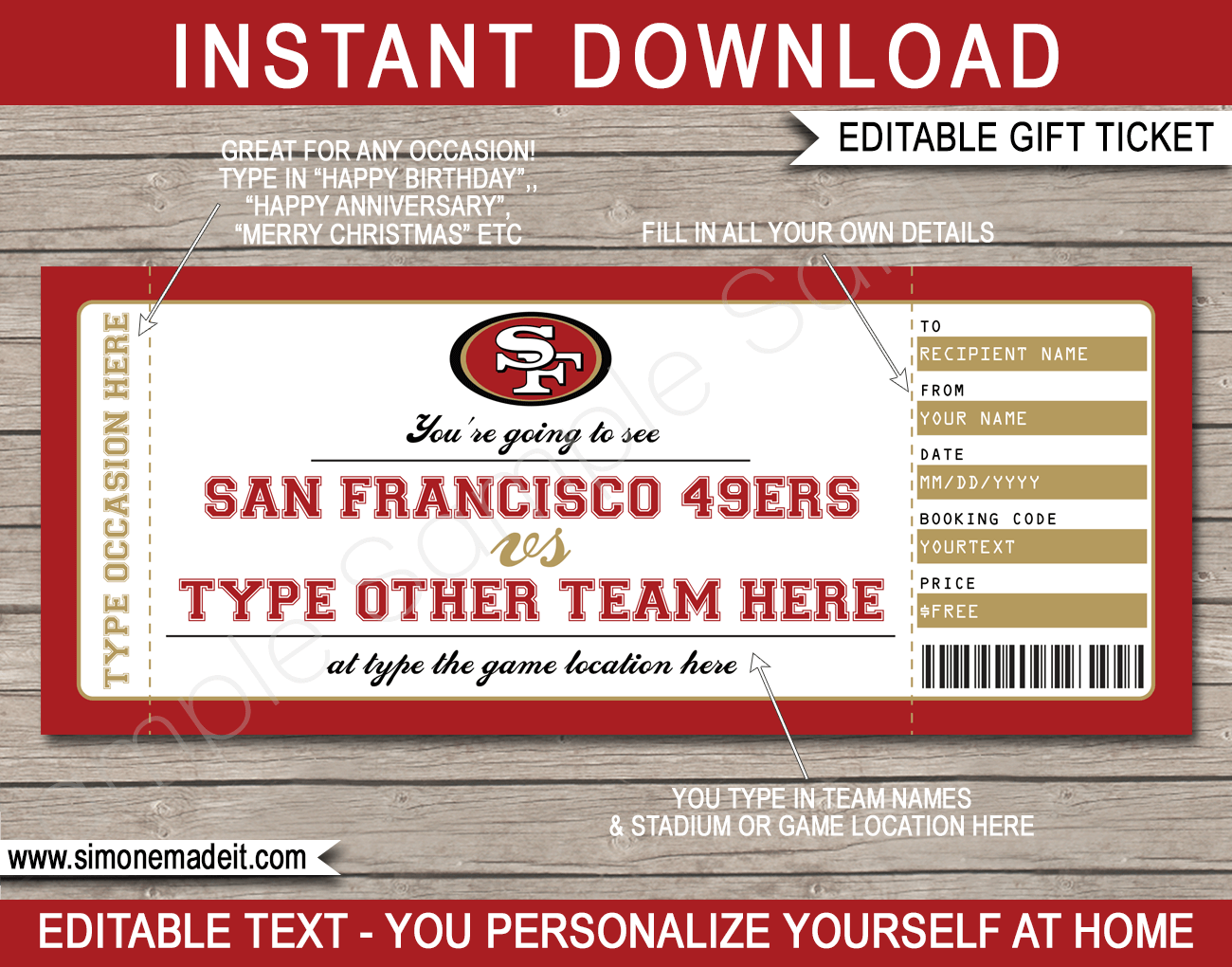 San Francisco 49ers Game Ticket Gift Voucher
