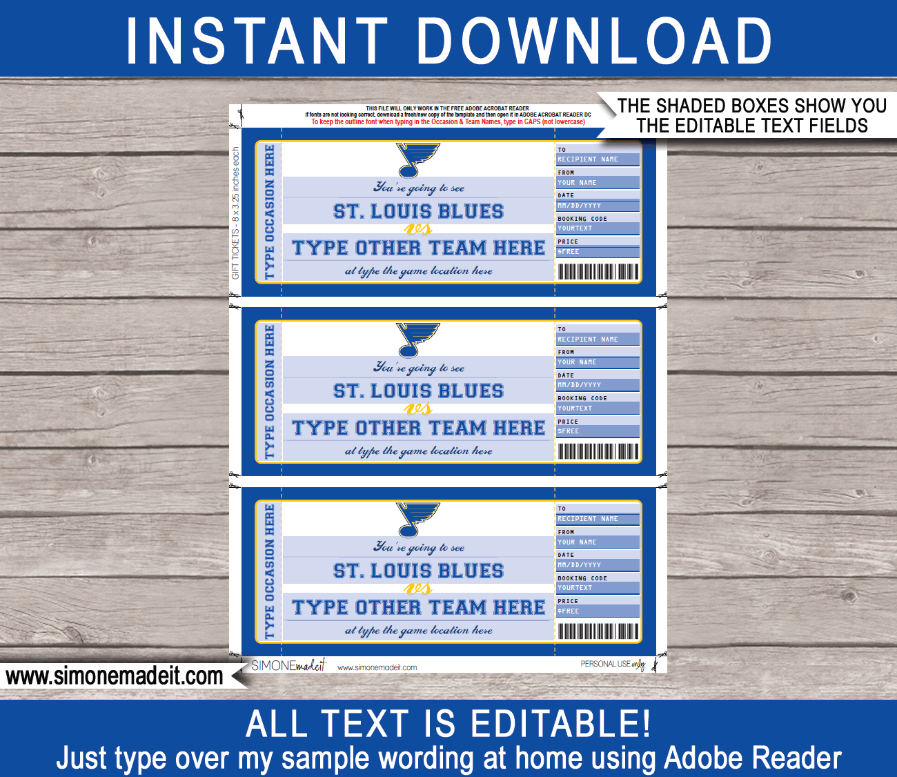 St. Louis Blues Game Ticket Gift Voucher Printable Surprise Hockey