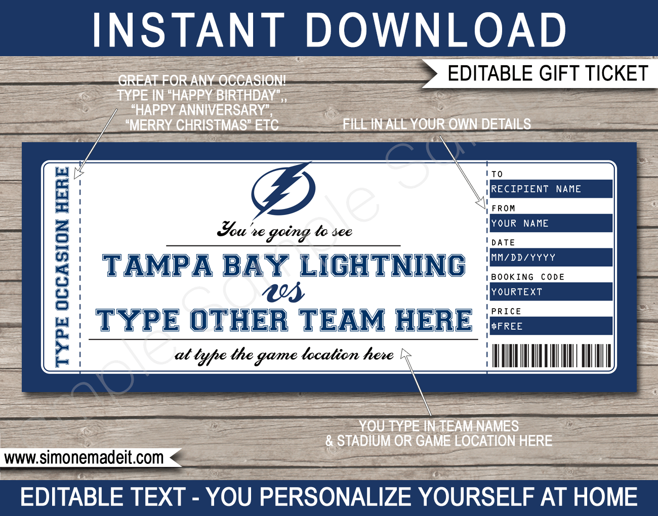 Tampa Bay Lightning Game Ticket Gift Voucher Printable Surprise