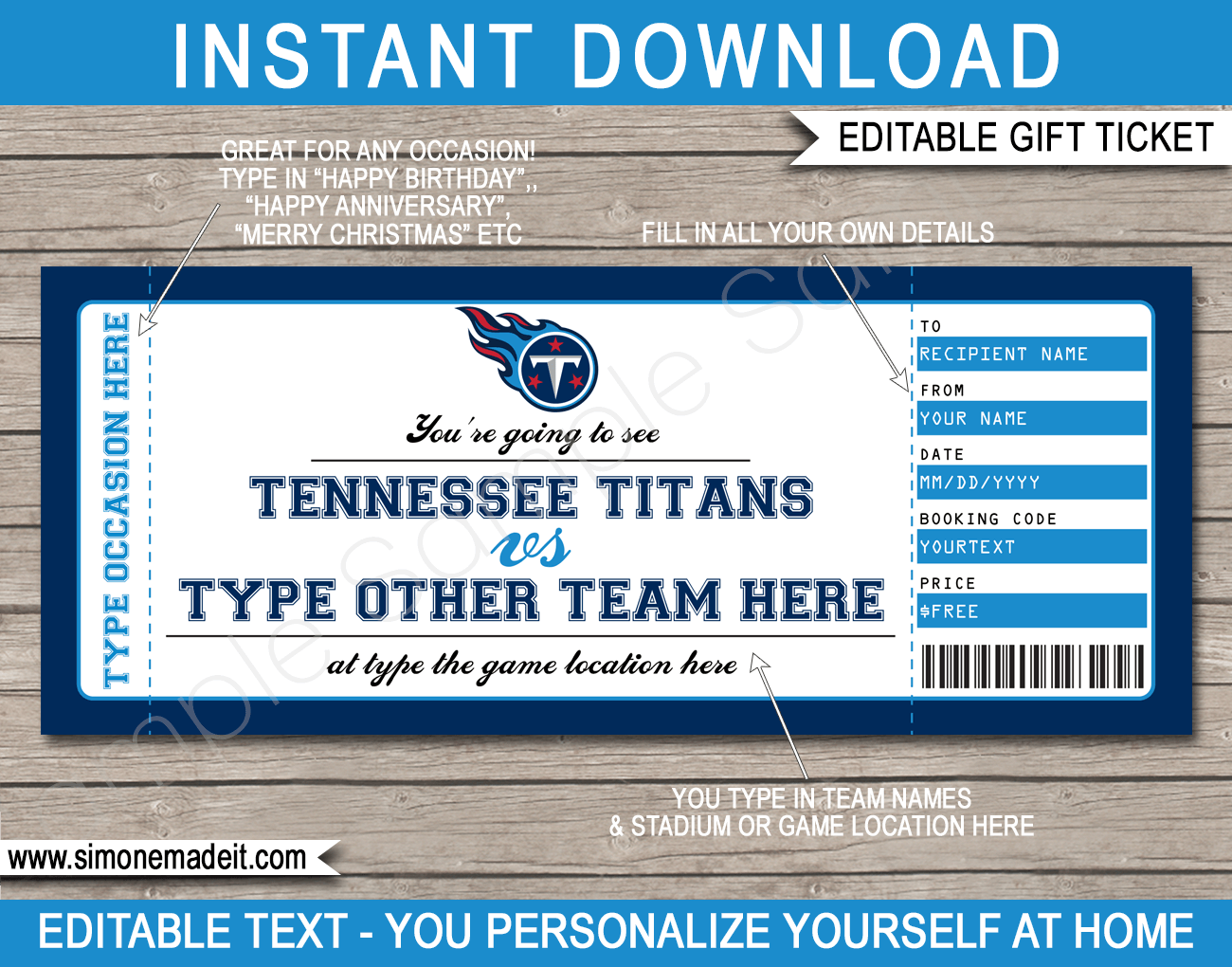 Tennessee Titans Game Ticket Gift Voucher
