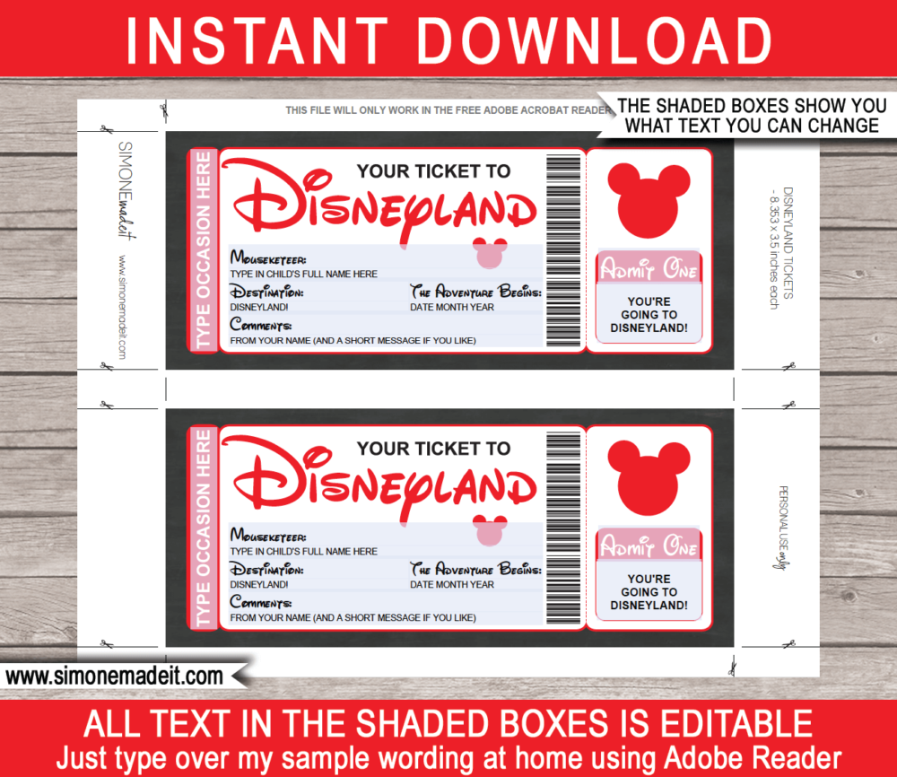 Disneyland Ticket Printable Free