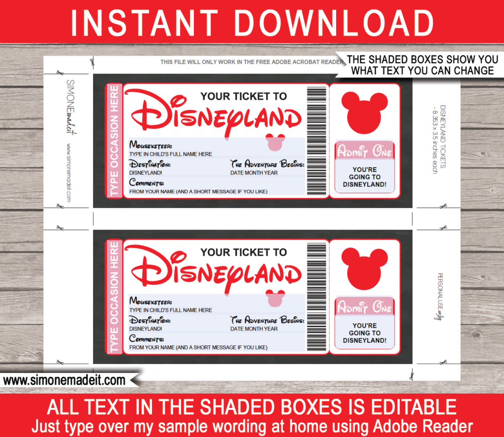 Surprise Trip to Disneyland Ticket Template | Printable Disney Trip ...