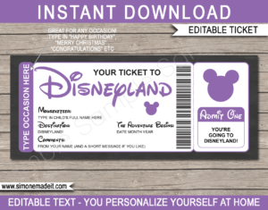 Surprise Trip to Disneyland Ticket Template | Printable Disney Trip ...