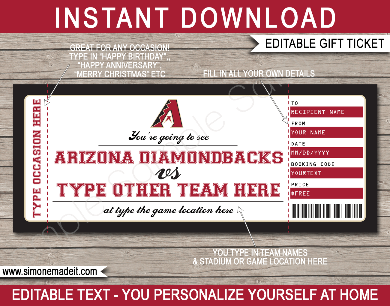 Arizona Diamondbacks Game Ticket Gift Voucher
