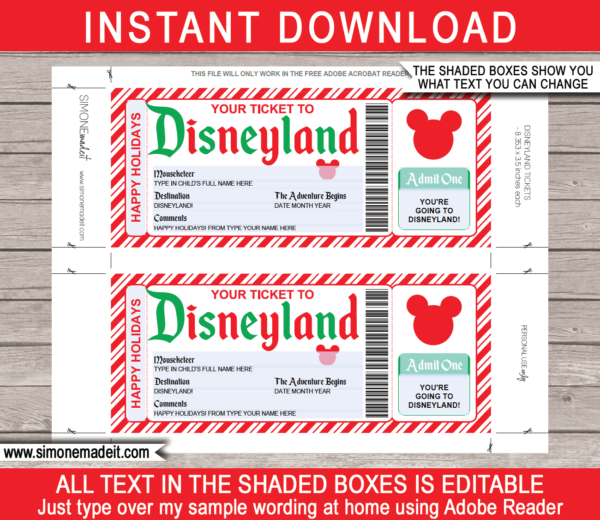 Holiday Disneyland Ticket template | Surprise Disneyland Trip Reveal