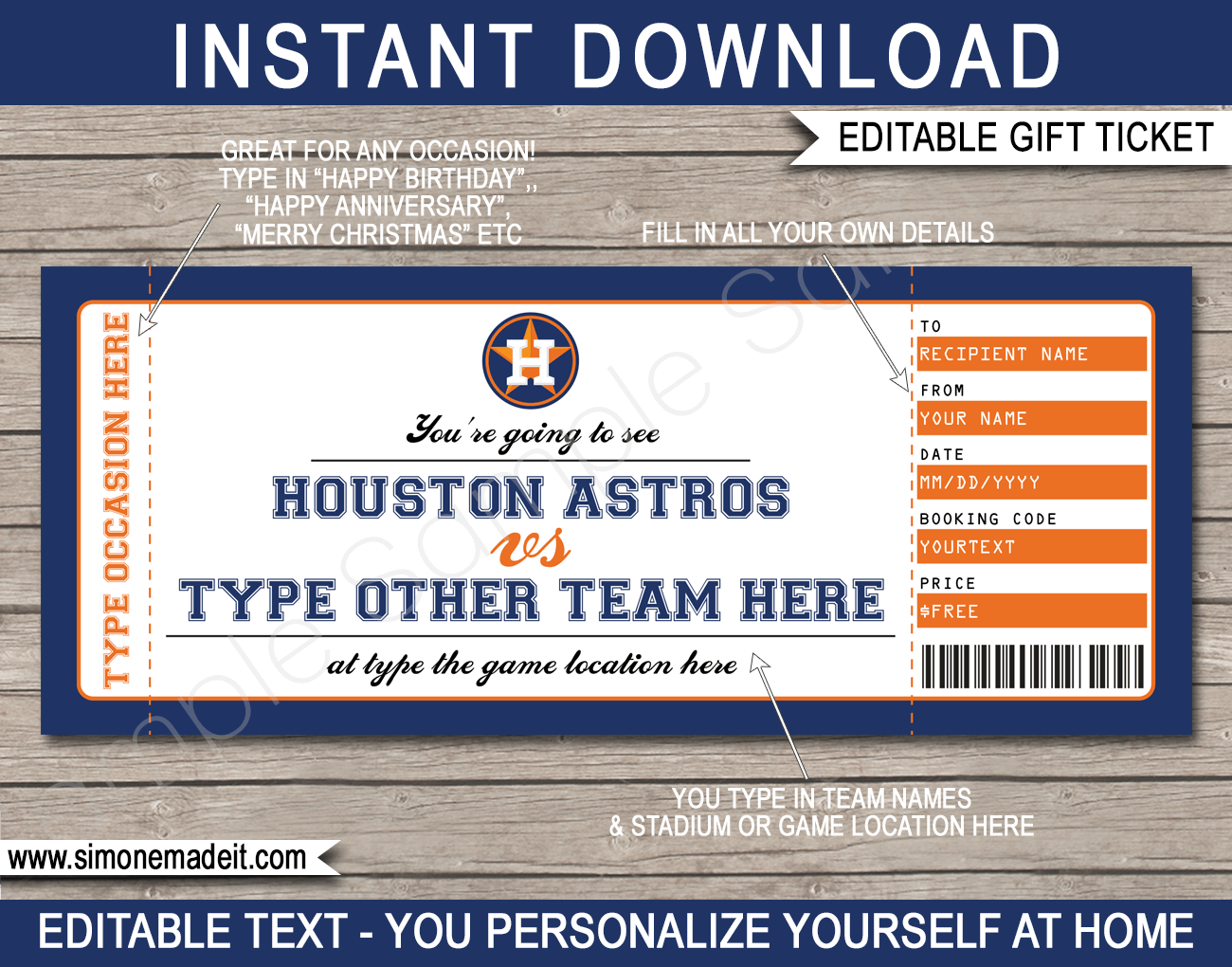 Houston Astros Game Ticket Gift Voucher