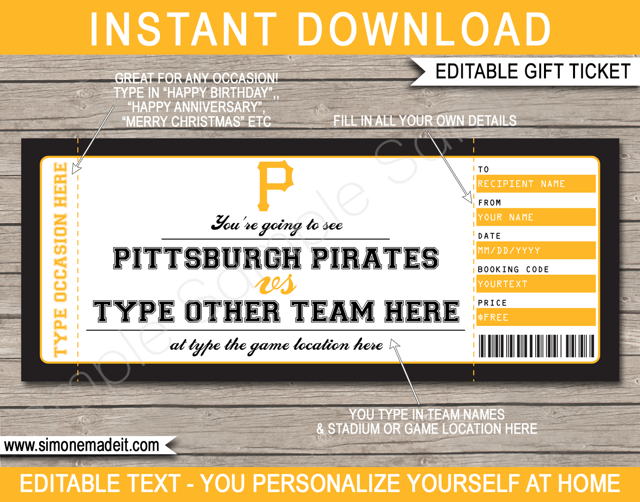 Pittsburgh Pirates Game Ticket Gift Voucher