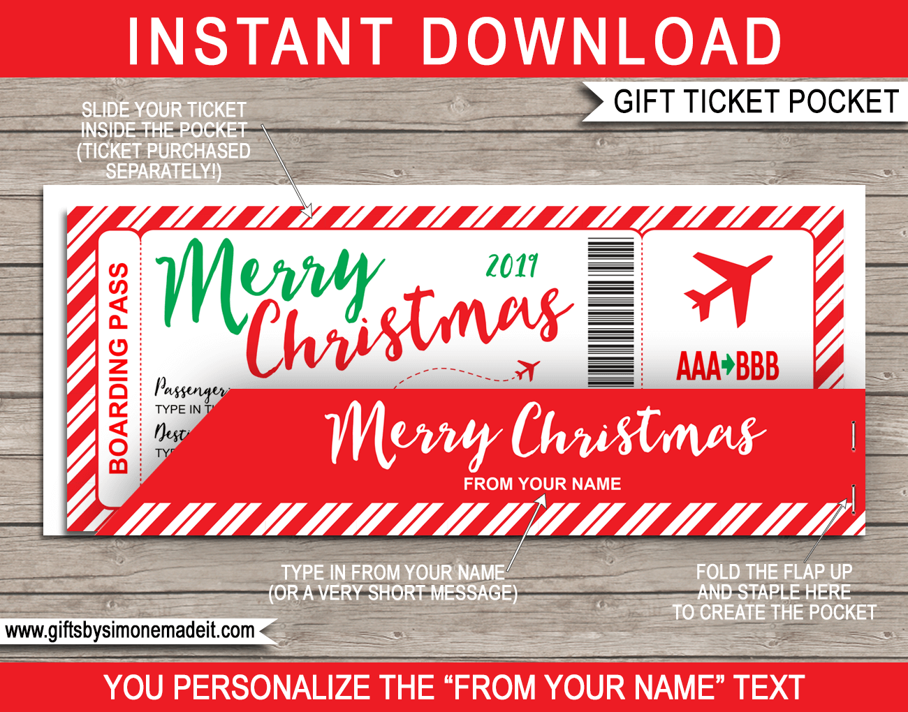 Christmas Gift Ticket Pocket Template | Personalized Sleeve, Envelope ...