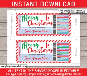 Christmas Wine Tasting Gift Certificate template | Printable Winery ...