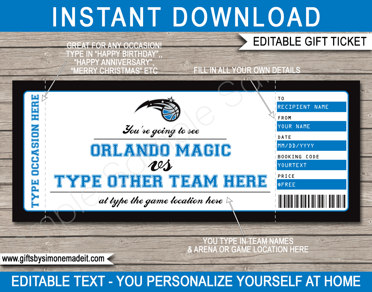 Orlando Magic Gift Voucher NBA Printable Ticket Template 