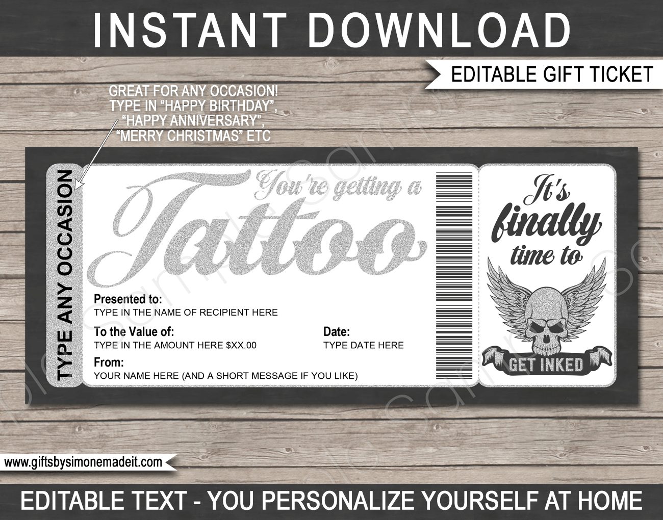 Printable Tattoo Gift Certificate Printable World Holiday