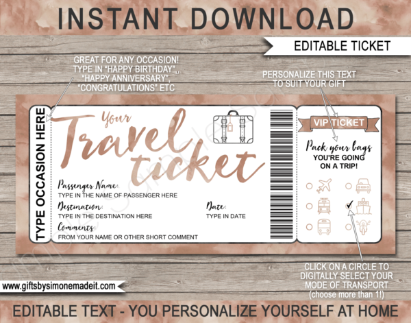 Printable Travel Ticket Gift Template | Surprise Vacation Reveal