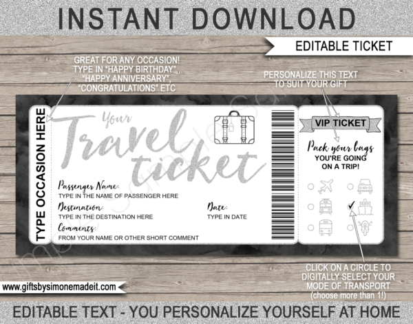 Printable Travel Ticket Gift Template | Surprise Vacation Reveal