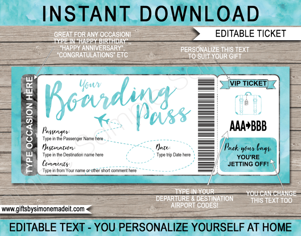 Plane Ticket Boarding Pass Template | Fake Plane Ticket | Reveal Gift Idea