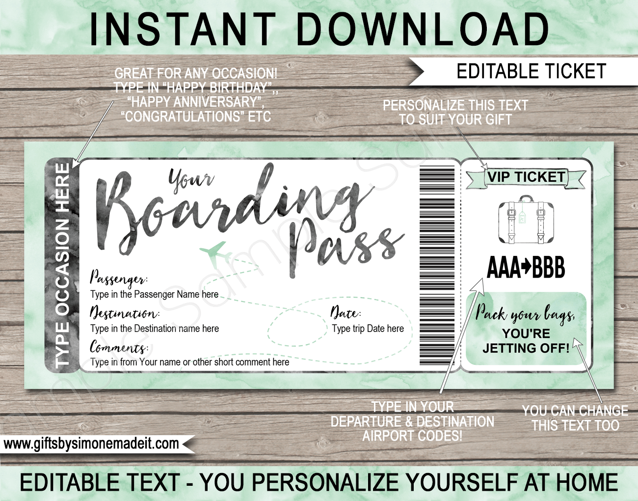 Plane Ticket Boarding Pass Template Fake Plane Ticket Reveal Gift Idea