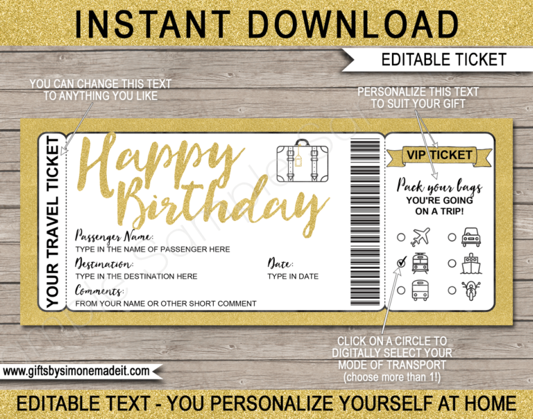 Birthday Holiday Travel Ticket Reveal Gift Idea Template | Surprise Trip