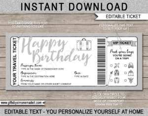 Birthday Holiday Travel Ticket Reveal Gift Idea Template | Surprise Trip