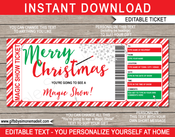 Christmas Magic Show Ticket Gift Voucher | DIY Printable Template