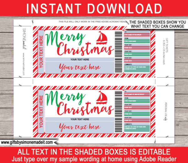 Christmas Sailing Lessons Gift Certificate Template | Sailing Gift Idea