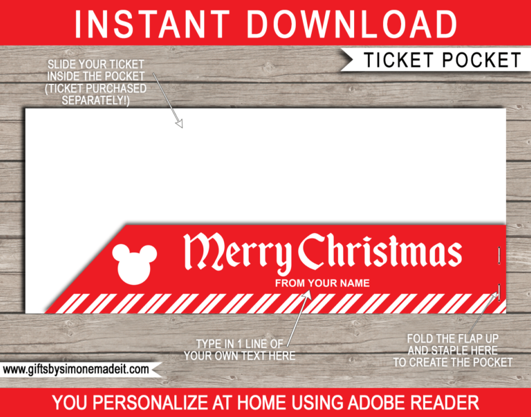 Christmas Disneyland Gift Ticket Template | Surprise Disneyland Trip