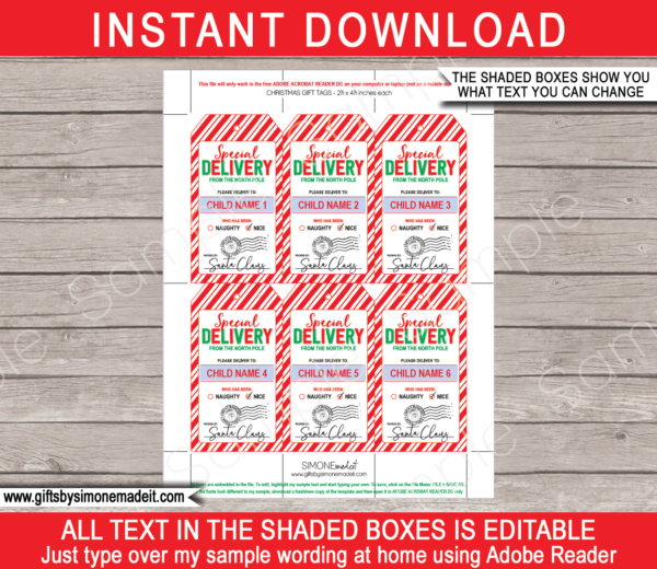 Christmas Special Delivery Gift Tags Printable Template | Custom Santa Tags