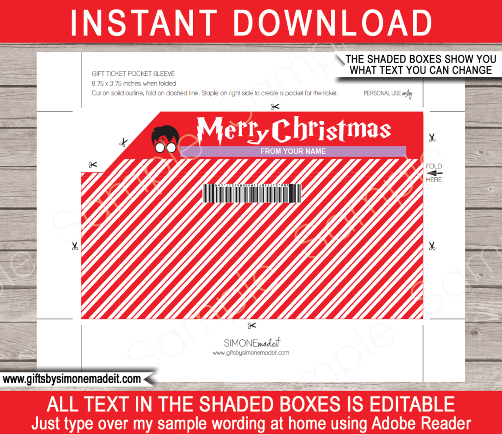 Christmas Harry Potter Ticket Sleeve Template | Gift Voucher Pocket