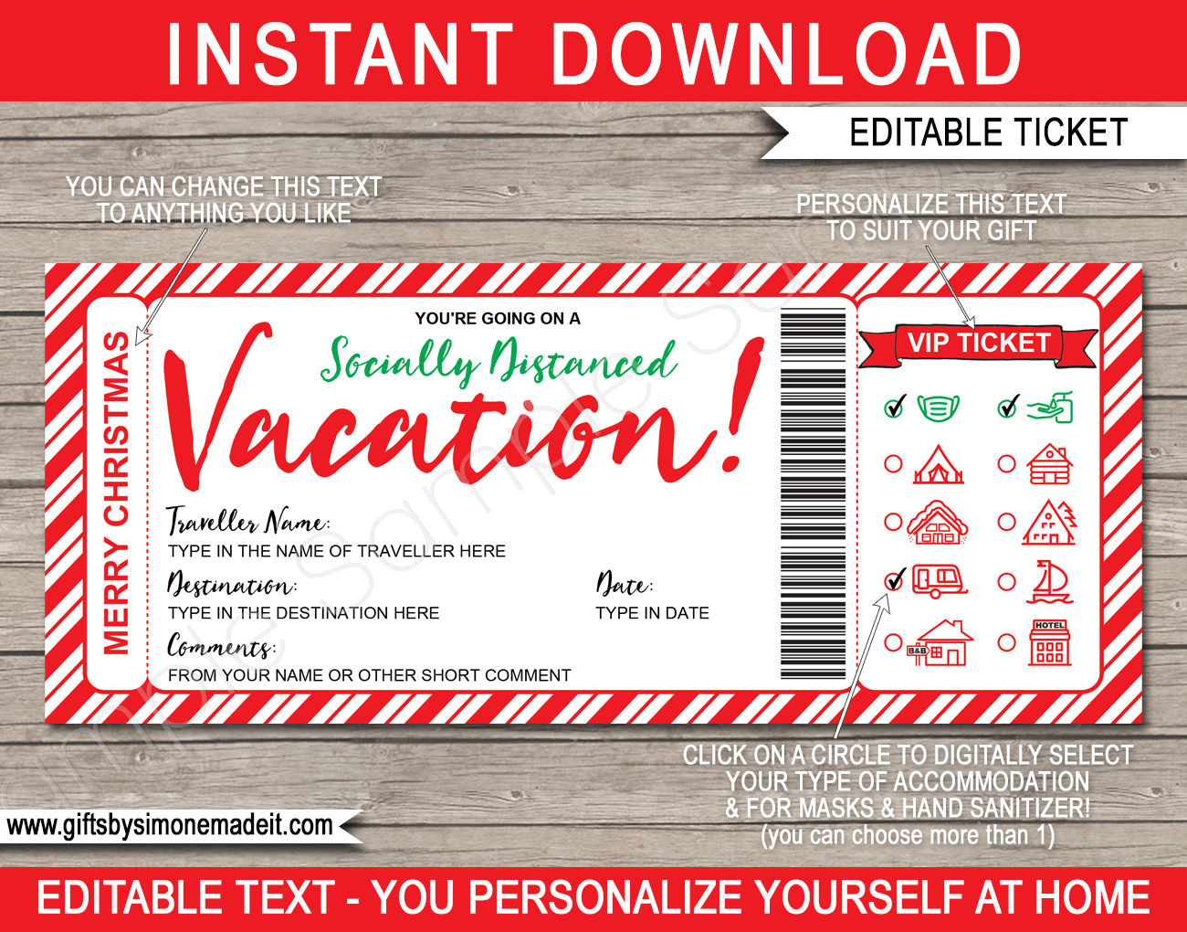Christmas Socially Distanced Vacation Gift Ticket Template Covid
