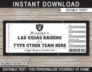 Las Vegas Raiders Game Ticket Gift Voucher
