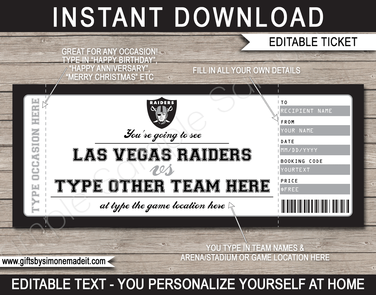 Las Vegas Raiders Medium Size Gift Bag