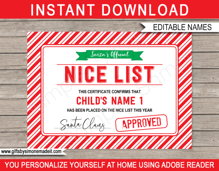 Santa's Nice List Certificate Template | Approved by Santa Claus