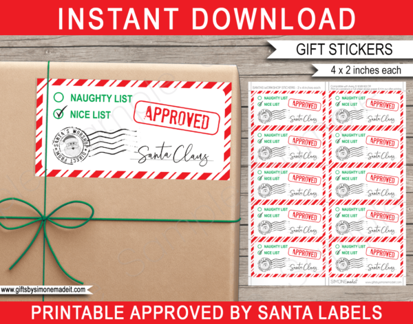 Christmas Approved by Santa Stickers Template | Naughty Nice List