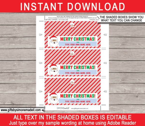 Christmas Gift Bag Toppers Template | Printable Custom Santa Gift Labels