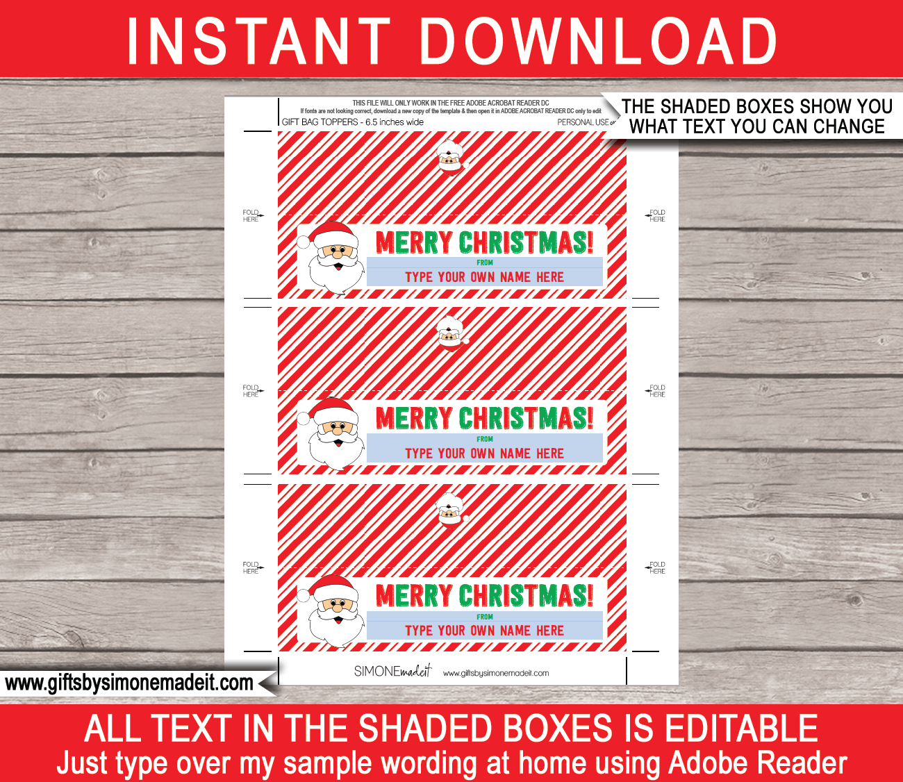 Merry Christmas Stripe Printable Bag Toppers (Instant Download)