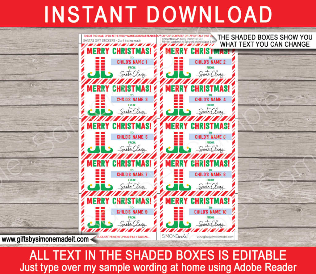 Christmas Gift Tags Template | Printable Gift Labels from Santa Claus