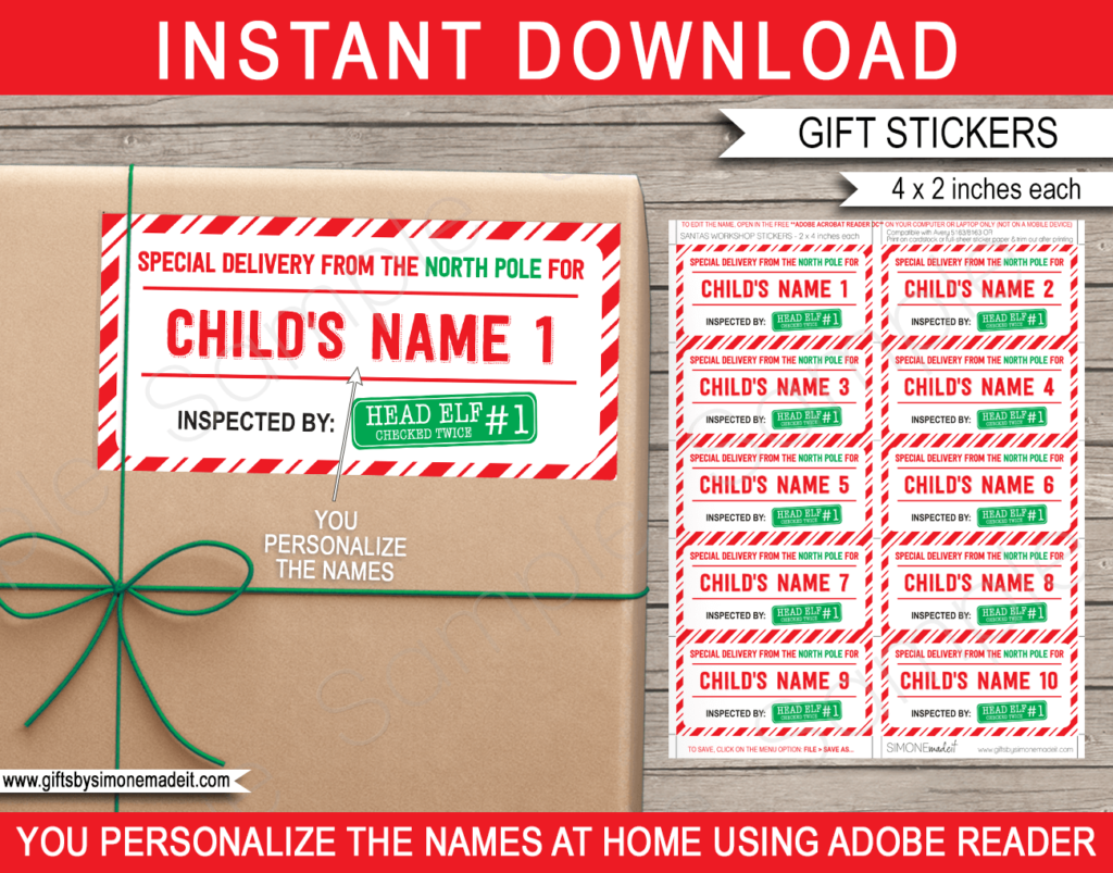 Inspected by Elf Gift Labels Template | Printable Santa Gift Stickers