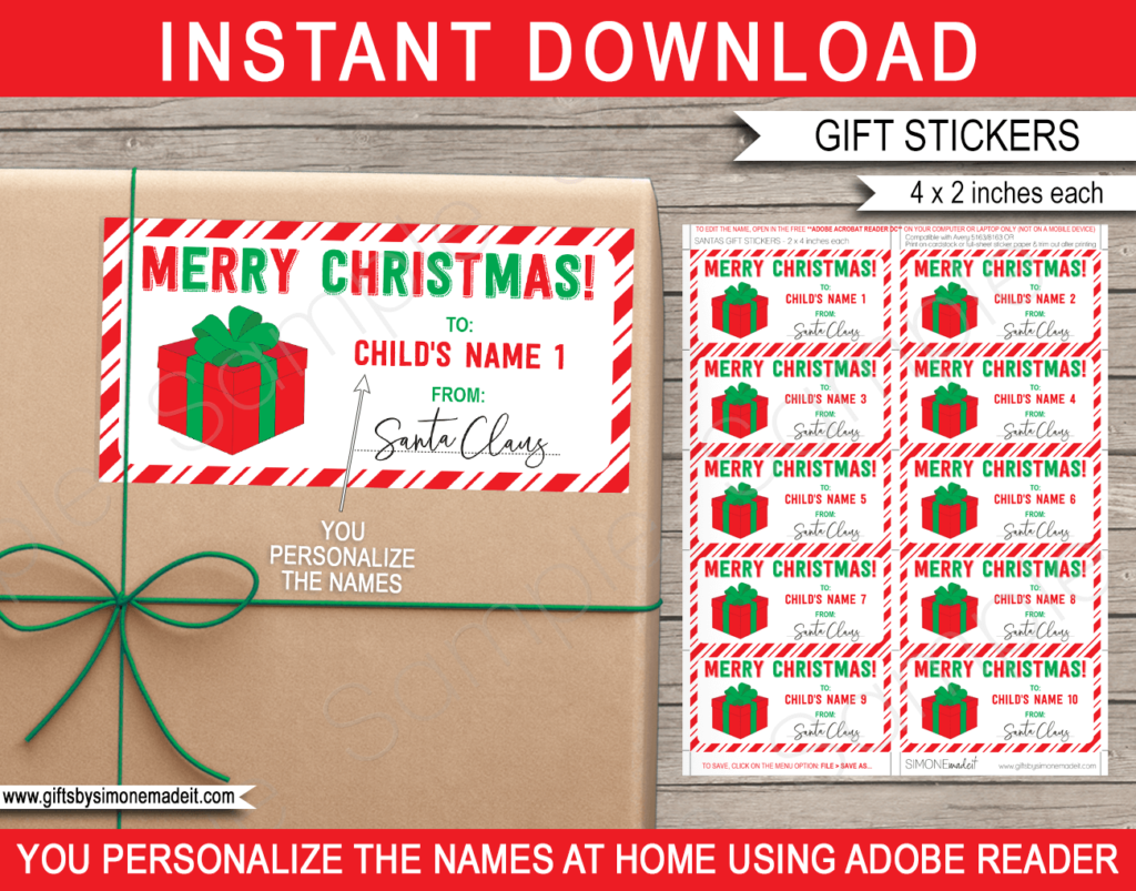 Christmas Gift Stickers Template | Printable Gift Tags from Santa Claus