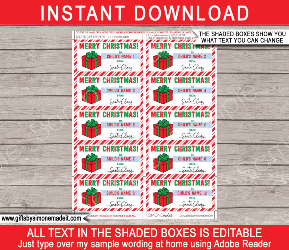 Christmas Gift Stickers Template  Printable Gift Tags from Santa Claus