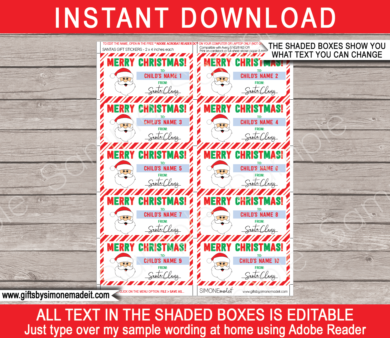 Christmas Gift Stickers Template  Printable Gift Tags from Santa Claus