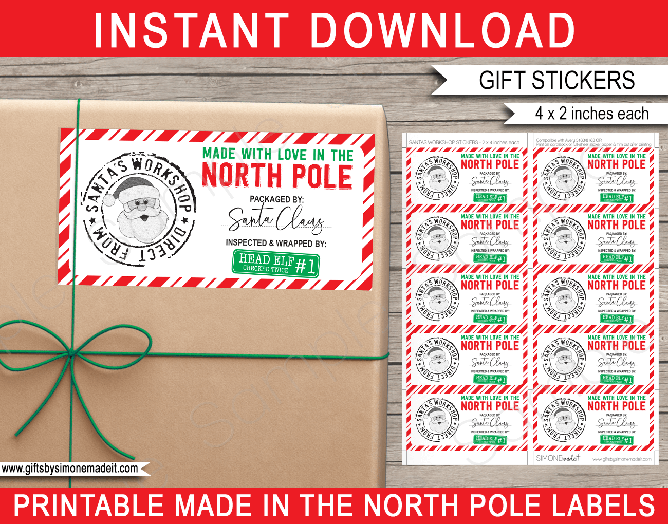 Made in the North Pole Labels Template Packed by Santa Claus Stickers