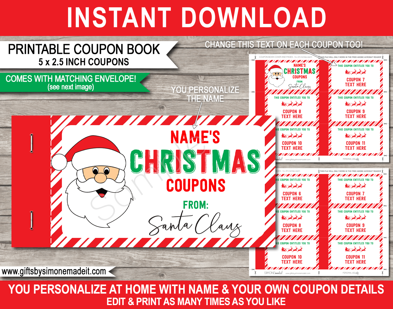 Coupon Book from Santa Template Printable Personalized Christmas Gift