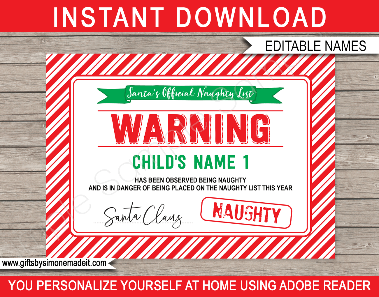 Santa's Naughty List Warning Certificate Template Santa Claus