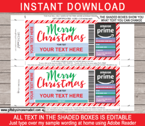 Christmas Amazon Prime Gift Certificate Template | Membership Voucher