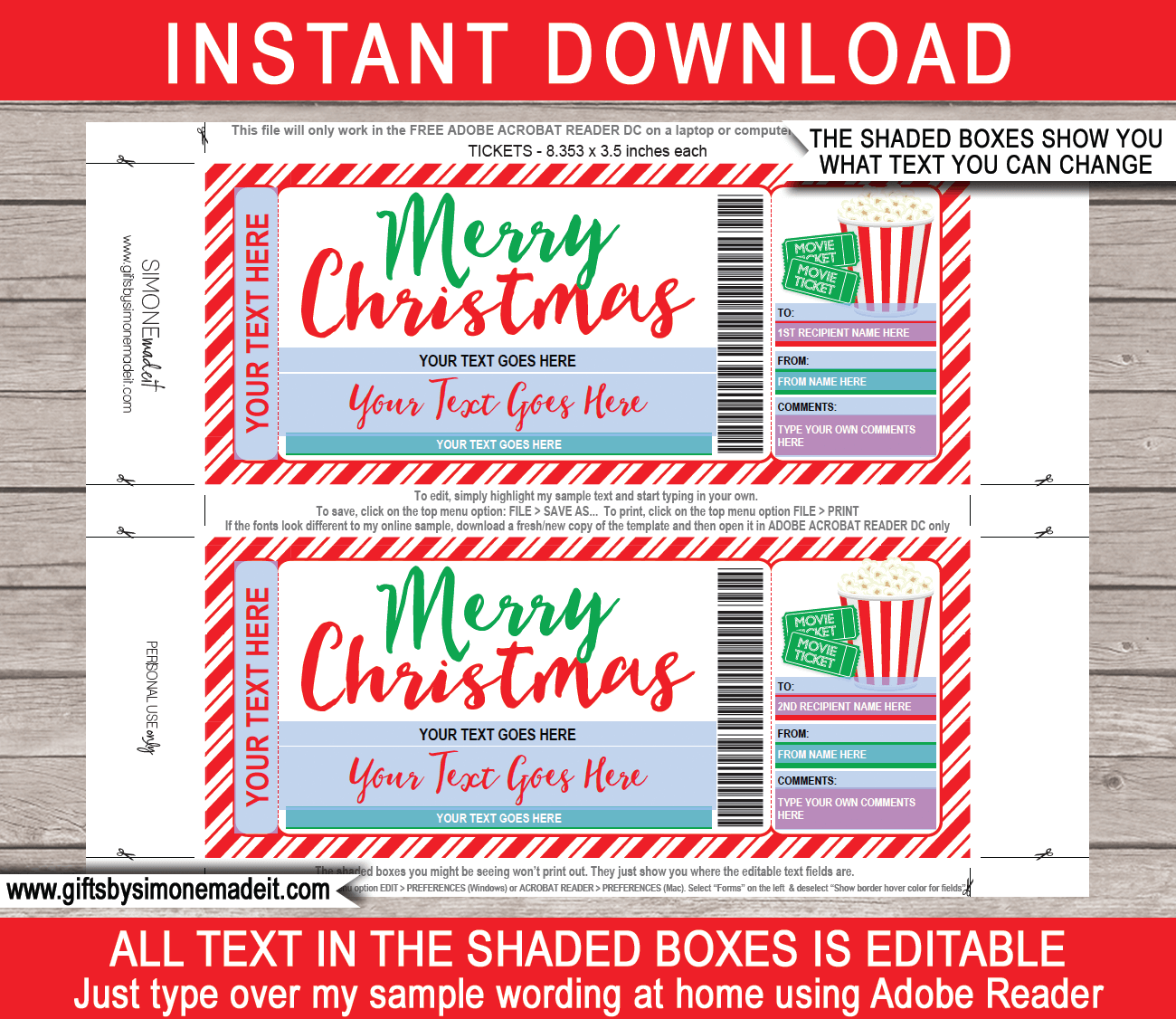 Christmas Movie Ticket Gift Template Family Movie Night Gift Voucher