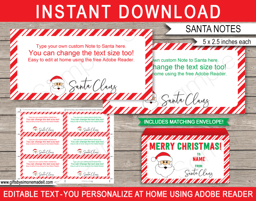 Notes from Santa Template and Matching Printable Envelope | Christmas