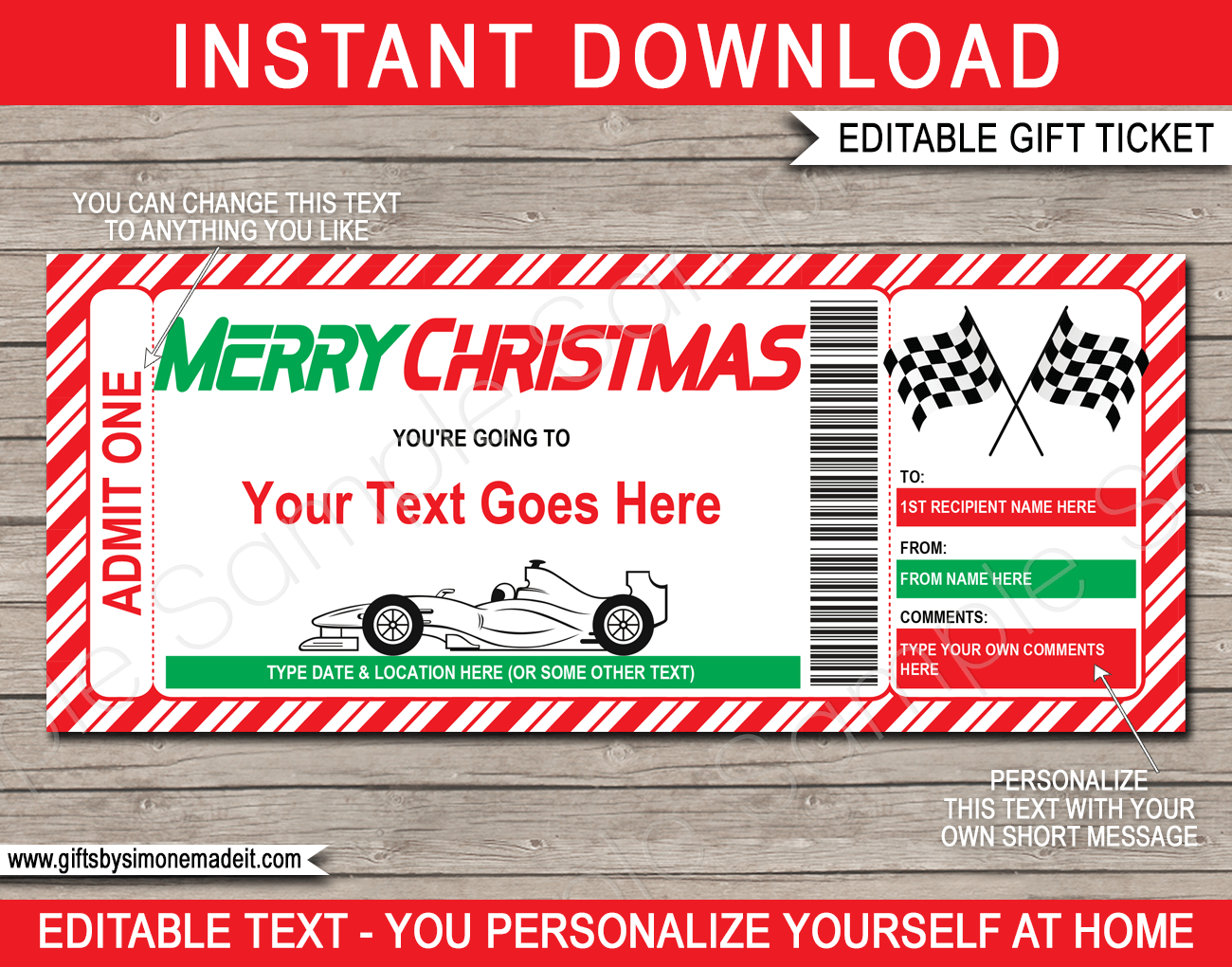 Christmas Formula 1 Ticket template | Car Race | Car Driving Experience