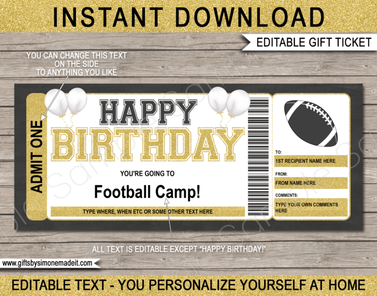 Birthday Football Ticket Template | Printable Game Ticket Gift Ideas