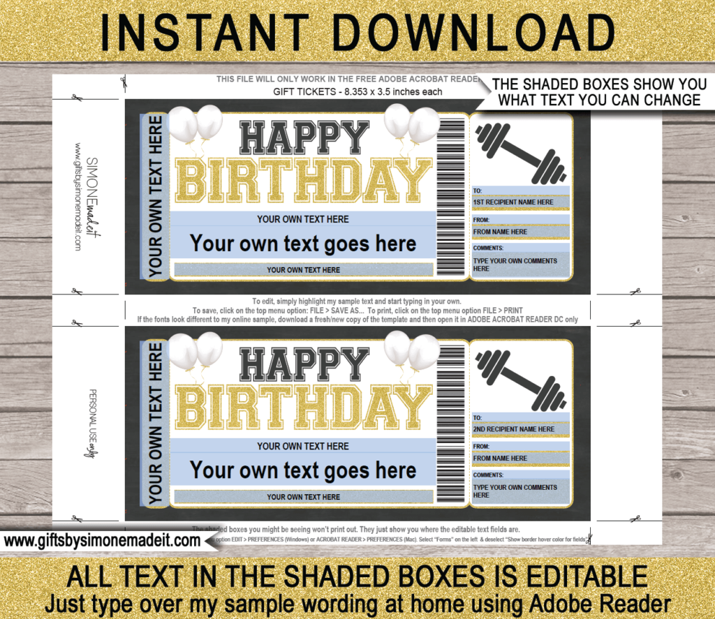 Birthday Gym Membership Gift Voucher Template | Weight Training Gift Card