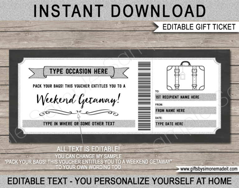 Printable Weekend Away Voucher Template 