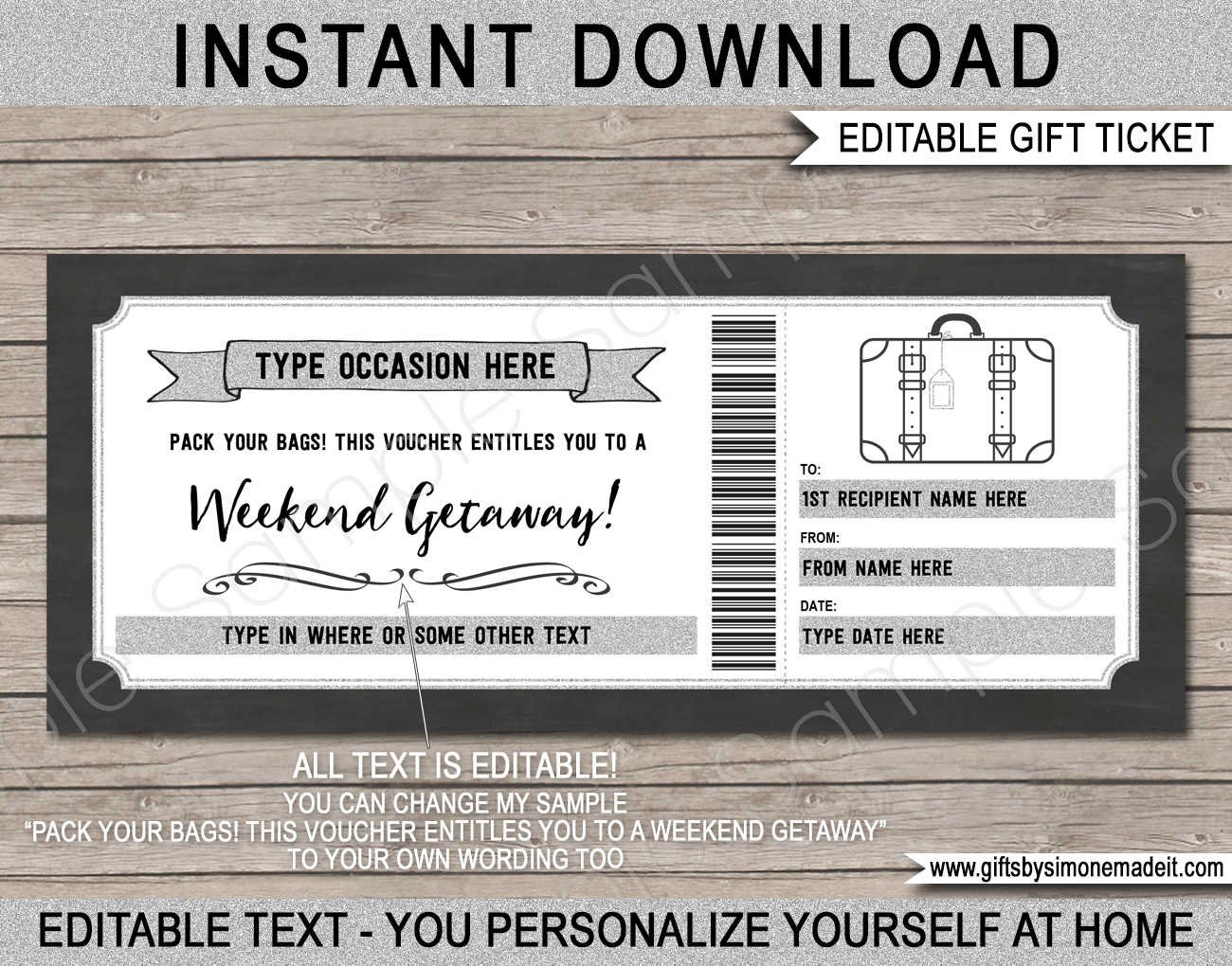 Printable Weekend Away Voucher Template Surprise Getaway 40 OFF