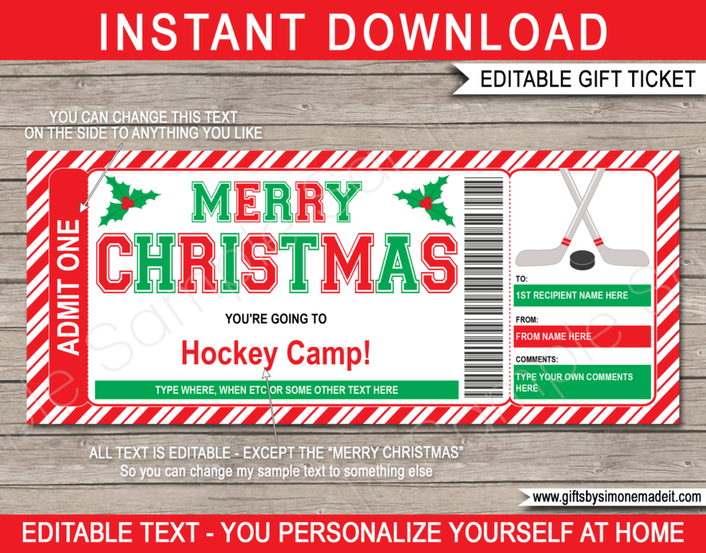 Christmas Hockey Ticket Template Printable Game Ticket Gift Ideas